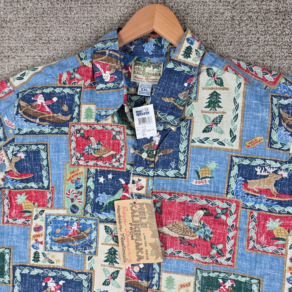 Reyn Spooner Mele Kalikimaka 2009 Christmas Hawaiian Shirt Blue XXL NWT